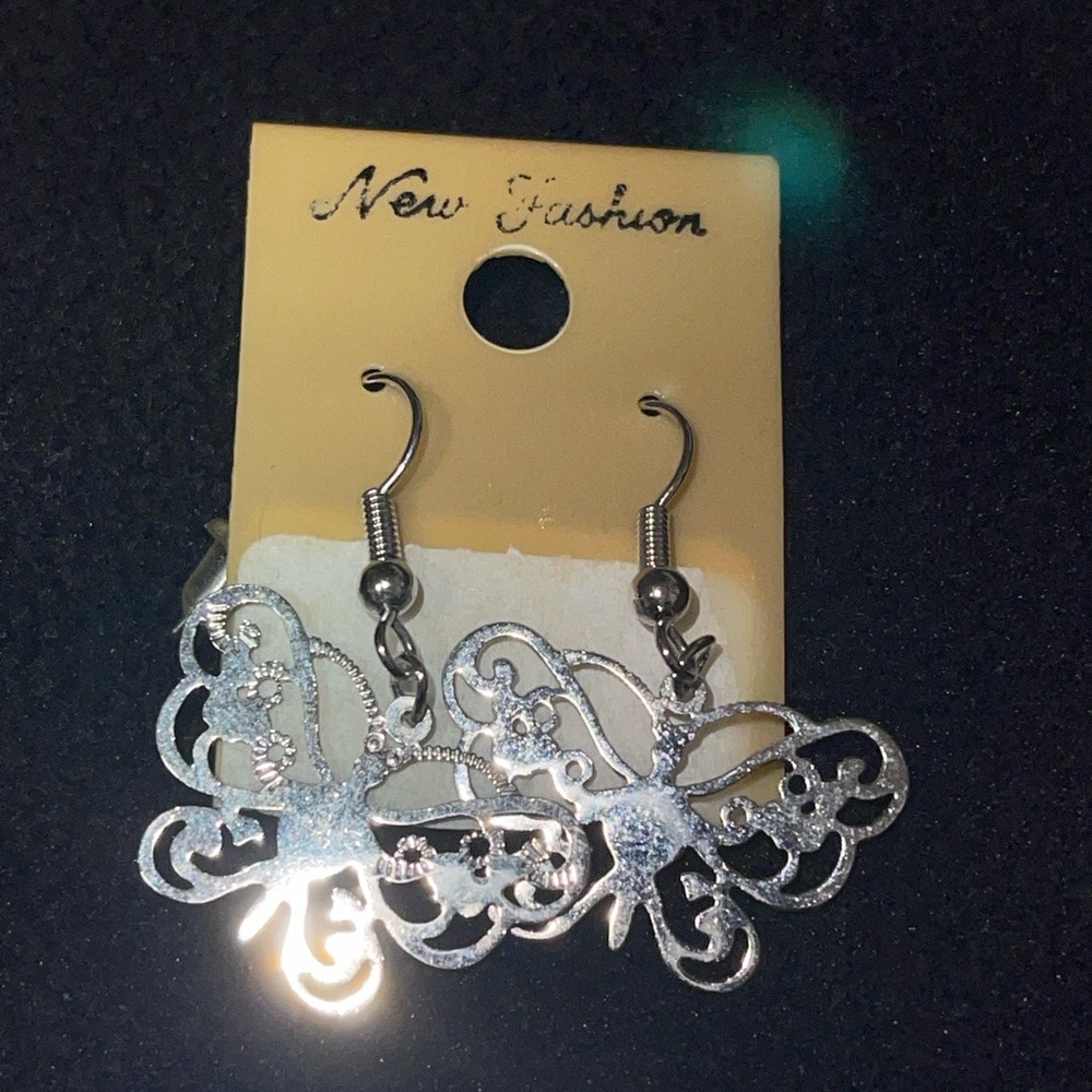 Silver Toned Butterfly Earrings Never Worn